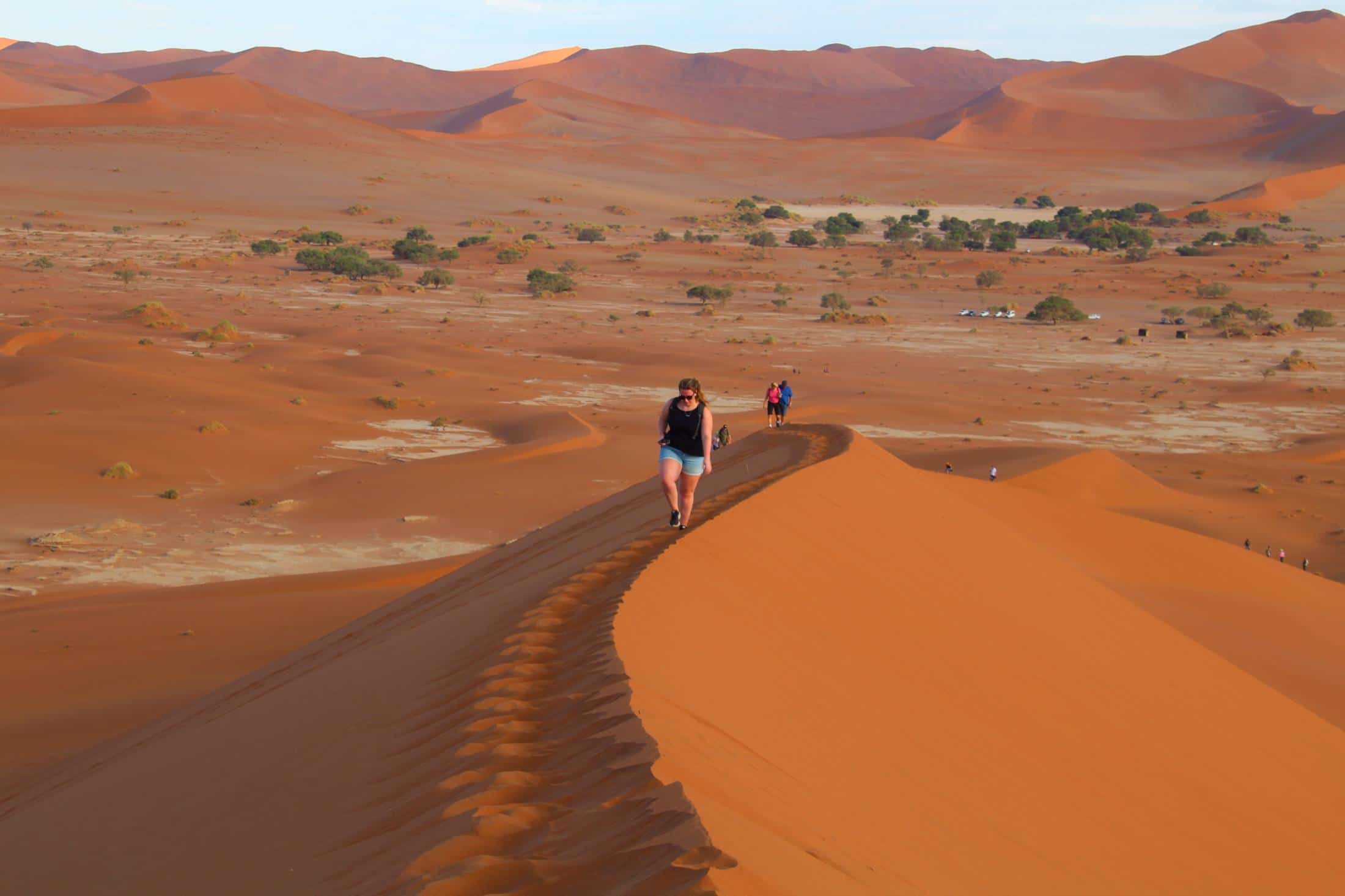 Drukte in Namibië - Sossusvlei - Door het zachte zand de duinen op